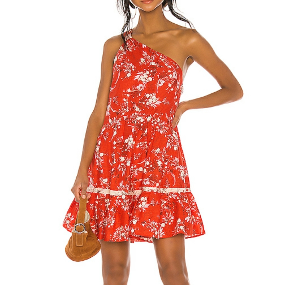 Free People All Mine Mini Floral One Shoulder Dres